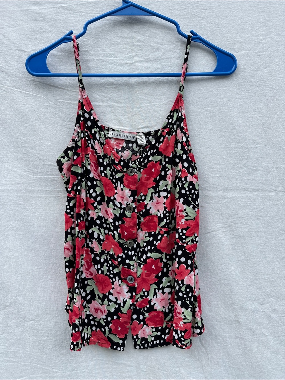 La Classe Couture Floral Button-Front Cami - Pink/Red Floral